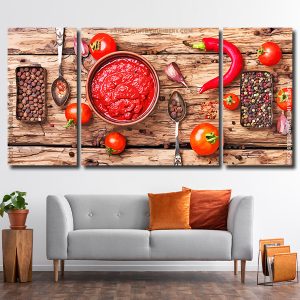 Tomatoes Ketchup And Chilly With Spices 3 Panels Paint By Numbers