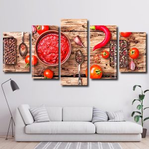 Tomatoes Ketchup And Chilly With Spices 5 Panels Paint By Numbers