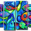 Tropical Fishes 4 Panels Paint By Numbers