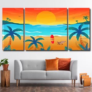 Tropical Sunset Beach Landscape 3 Panels Paint By Numbers