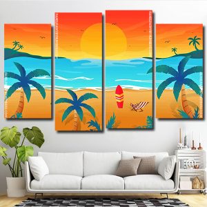 Tropical Sunset Beach Landscape 4 Panels Paint By Numbers