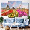 Tulip Fields and Windmills 4 Panels Paint By Numbers