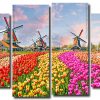 Tulip Fields and Windmills 4 Panels Paint By Numbers