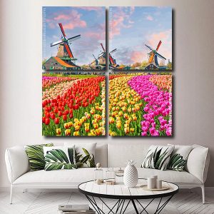 Tulip Fields and Windmills Square Panels Paint By Numbers