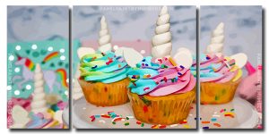 Unicorn Cupcakes 3 Panels Paint By Numbers