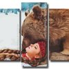 Woman With Bear 5 Panels Paint By Numbers