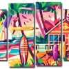 Aesthetic Beach Hut And Surfboard 4 Panels Paint By Numbers