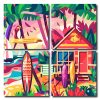 Aesthetic Beach Hut And Surfboard Square Panels Paint By Numbers