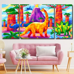 Aesthetic Dinosaurs 3 Panels Paint By Numbers