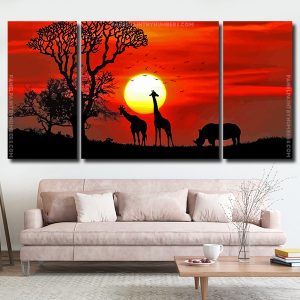 African Animals Sunset 3 Panels Paint By Numbers