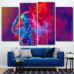 Astronaut And Colorful Smoke 4 Panels Paint By Numbers