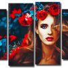 Beautiful Woman With Red Flower 4 Panels Paint By Numbers