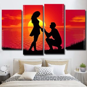 Couple Sunset 4 Panels Paint By Numbers