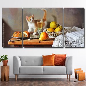 Cute Kitty On The Table 3 Panels Paint By Numbers