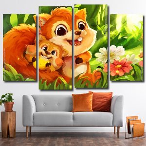 Cute Squirrels 4 Panels Paint By Numbers