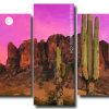 Desert Cactus And Full moon 5 Panels Paint By Numbers