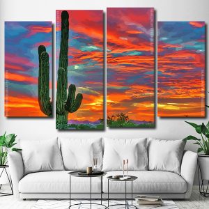 Desert Cactus Sunset 4 Panels Paint By Numbers