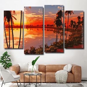 Desert Oasis At Sunset 4 Panels Paint By Numbers