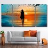 Girl Walking On Beach Silhouette 3 Panels Paint By Numbers