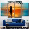 Girl Walking On Beach Silhouette 4 Panels Paint By Numbers