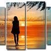 Girl Walking On Beach Silhouette 4 Panels Paint By Numbers