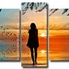 Girl Walking On Beach Silhouette 5 Panels Paint By Numbers