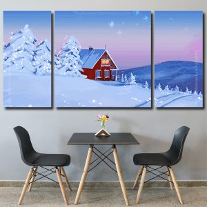 House Snow Winter Landscape 3 Panels Paint By Numbers