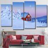 House Snow Winter Landscape 4 Panels Paint By Numbers