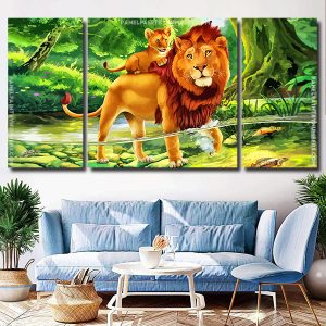 Lion And Cub 3 Panels Paint By Numbers