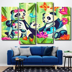 Panda Family 4 Panels Paint By Numbers