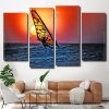 Silhouette Windsurfing At Sunset 4 Panels Paint By Numbers