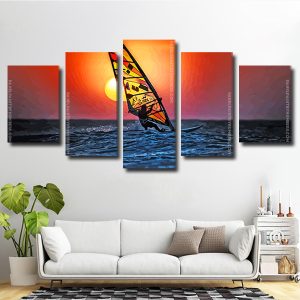 Silhouette Windsurfing At Sunset 5 Panels Paint By Numbers