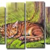 Sleepy Wild Cat 4 Panels Paint By Numbers