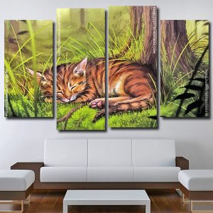 Sleepy Wild Cat 4 Panels Paint By Numbers