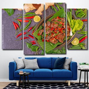 Stir Fried Chicken Liver Bassil Banana Leaves 4 Panels Paint By Numbers