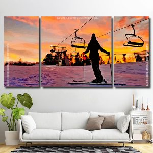 Sunset Skiing 3 Panels Paint By Numbers