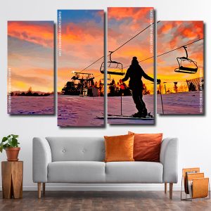 Sunset Skiing 4 Panels Paint By Numbers