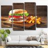 Tasty Burger And French Fries 4 Panels Paint By Numbers