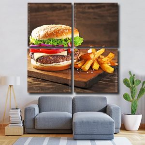 Tasty Burger And French Fries Square Panels Paint By Numbers