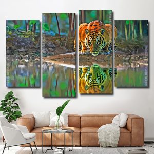 Tiger Reflection 4 Panels Paint By Numbers