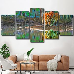 Tiger Reflection 5 Panels Paint By Numbers