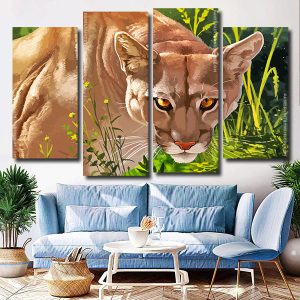 Wild Lioness 4 Panels Paint By Numbers