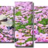 Woman In A Field Of Pink Flowers 5 Panels Paint By Numbers