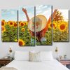 Woman Enjoying Sunflowers 4 Panels Paint By Numbers