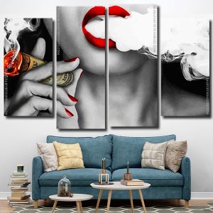 Woman Smoking Cigar 4 Panels Paint By Numbers